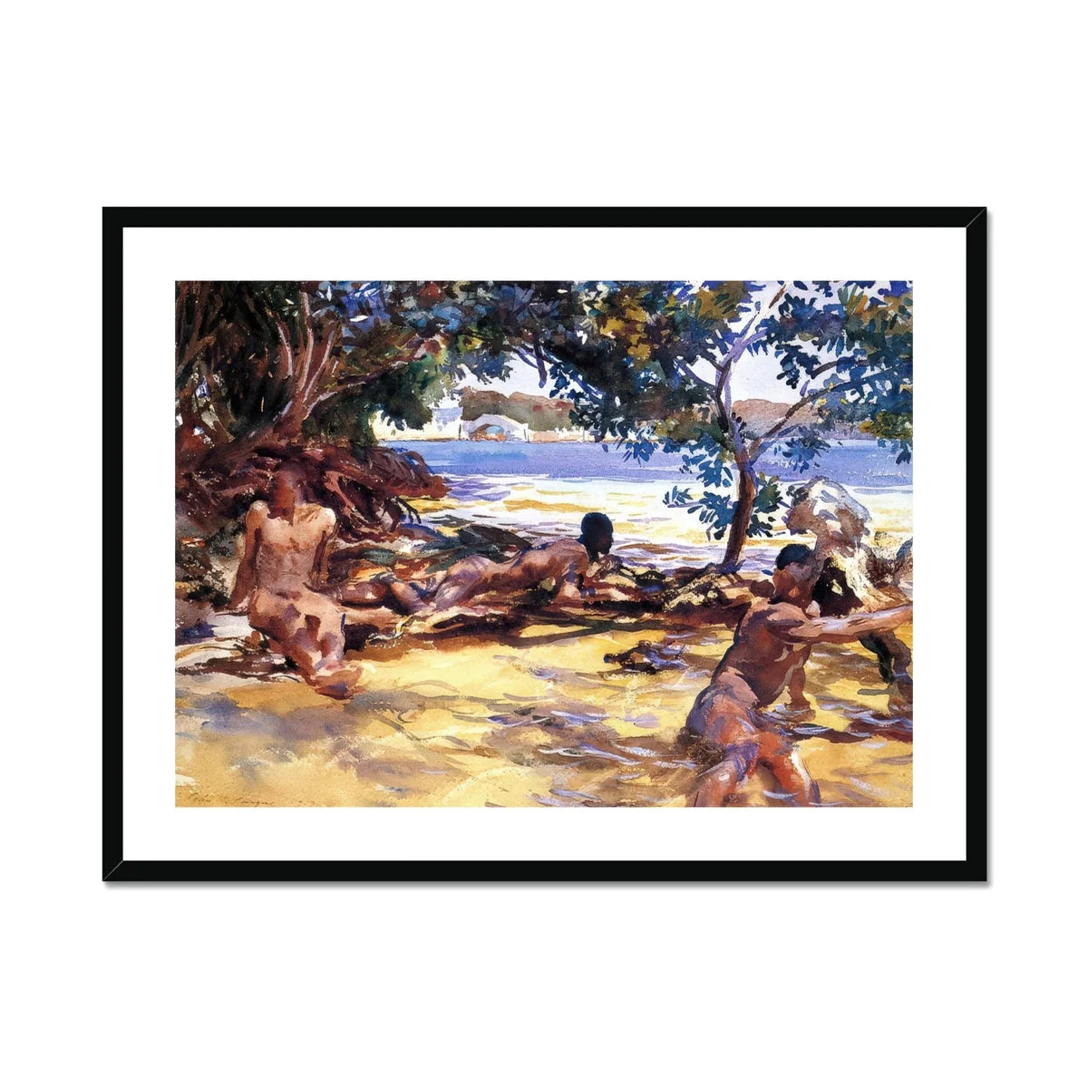 Bathers John Singer Sargent Art Print, Framed Watercolor Painting Figures Tropical Beach Trees