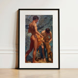 Black-framed Art Print Classical Oil Painting Two Nude Henry Scott Tuke, Bathing Group, Fires, Terracotta, Lean Bodies