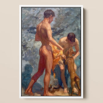A Bathing Group (1912) - Impresión artística de Henry Scott Tuke / Lienzo, 12x18’’ / 31x46cm / Marco blanco, Pósters, impresiones y obra visual, Toby Leon