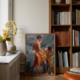 A Bathing Group (1912) - Henry Scott Tuke Art Print / Canvas Framed Painting Two Nude Figures Dynamic Pose Rendered, Fires, Terracotta,