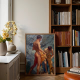 A Bathing Group (1912) - Henry Scott Tuke Art Print / Canvas Framed Painting Two Nude Figures Dynamic Pose Rendered Henry Scott Tuke,