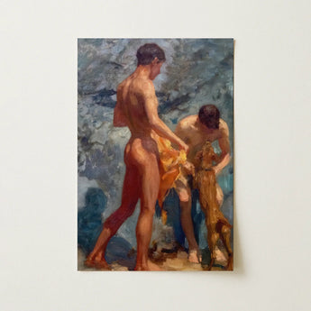 A Bathing Group (1912) - Henry Scott Tuke Art Print / Canvas Rectangular Canvas Painting Two Nude Male Figures Classical Henry Scott Tuke,