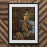 A Bathing Group (1914) - Henry Scott Tuke Art Print / Canvas Black-framed Classical Painting Two Nude Figures, Cornwall’s Tidal Pools,