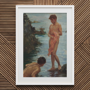 A Bathing Group - Henry Scott Tuke Kunstdruck / Leinwand, 20x30’’ / 51x76cm / Weißer Rahmen / Passepartout, Poster Drucke & visuelle Kunstwerke, Toby