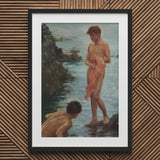 A Bathing Group - Henry Scott Tuke Art Print / Canvas Black Framed Painting White Mat Two Figures Natural, Eden’s Echo Reimagined Prints
