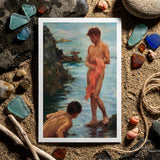 A Bathing Group - Henry Scott Tuke Art Print / Canvas Rectangular White-framed Art Print Classical-style Painting Two Nude Henry Scott,