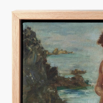 Light Wood-framed Canvas Print Coastal Scene Textured Brushstrokes Henry Scott, Tuke Painting, Eden’s Echo Reimagined