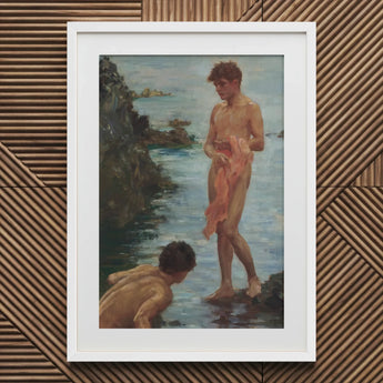 A Bathing Group - Henry Scott Tuke Art Print / Canvas White Framed Painting Two Boys, Eden’s Echo Reimagined Prints