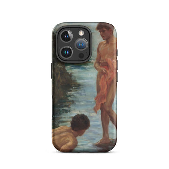 A Bathing Group - Henry Scott Tuke Iphone Case, 16 Pro / Matte, Iphone Case Classical Painting Two Figures Body Water