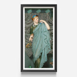 Framed Art Print Woman Teal Fabric Tennis Racket Albert Joseph Moore, Moore’s Battledore, Victorian Aestheticism