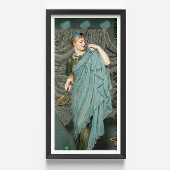 Framed Art Print Woman Teal Fabric Tennis Racket Albert Joseph Moore, Moore’s Battledore, Victorian Aestheticism