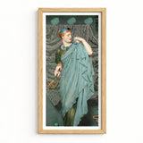 Framed Art Print Woman Elegant Teal Gown Ruffled Albert Joseph Moore, Moore’s Battledore, Victorian Aestheticism