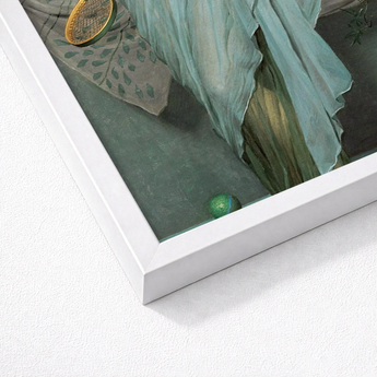 Framed Artwork Teal Fabric Draped Textured Surfaces Green Albert Joseph Moore, Moore’s Battledore, Victorian Aestheticism