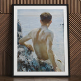 Beach Study - Henry Scott Tuke Art Print / Canvas Black Framed Painting Man Maritime Rapture Unspools, Soft Oil-laden Murmurs, Prints