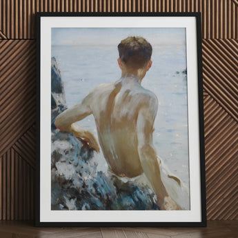 Beach Study - Henry Scott Tuke Art Print / Canvas Black Framed Painting Man Maritime Rapture Unspools, Soft Oil-laden Murmurs, Prints