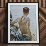 Beach Study - Henry Scott Tuke Art Print / Canvas Black Framed Painting Man Beach Maritime Rapture Unspools, Soft Oil-laden Murmurs, Henry