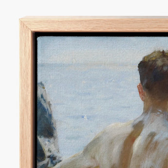 Beach Study - Henry Scott Tuke Art Print / Canvas Framed Painting Man Soft Muted Tones Sea Maritime Rapture Unspools, Oil-laden Murmurs,
