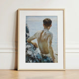 Beach Study - Henry Scott Tuke Art Print / Canvas Framed Painting Light Wood Frame White Shirtless Man Maritime Rapture Unspools, Soft