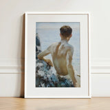 Beach Study - Henry Scott Tuke Art Print / Canvas White-framed Painted Portrait Young Man Swim Maritime Rapture Unspools, Soft Oil-laden