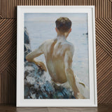 Beach Study - Henry Scott Tuke Art Print / Canvas White Framed Painting Man Maritime Rapture Unspools, Soft Oil-laden Murmurs, Prints
