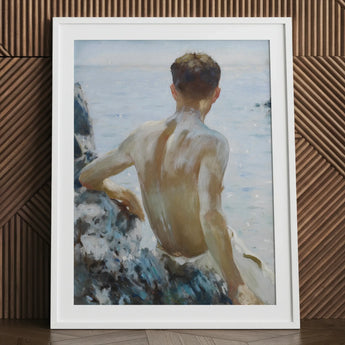 Beach Study - Henry Scott Tuke Art Print / Canvas White Framed Painting Man Maritime Rapture Unspools, Soft Oil-laden Murmurs, Prints