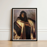 Bedouin Chief - John Singer Sargent Art Print / Canvas Framed Portrait Man Dark Robes Hood Golden-brown Fabric, Commanding Presence Prints