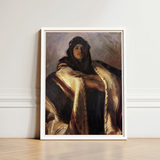 Bedouin Chief - John Singer Sargent Art Print / Canvas Framed Oil Painting White Frame Man Dark Hair, Commanding Presence Prints