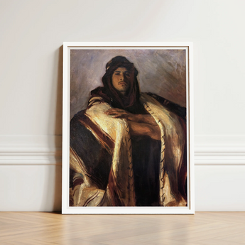 Bedouin Chief - John Singer Sargent Art Print / Canvas Framed Oil Painting White Frame Man Dark Hair, Commanding Presence Prints