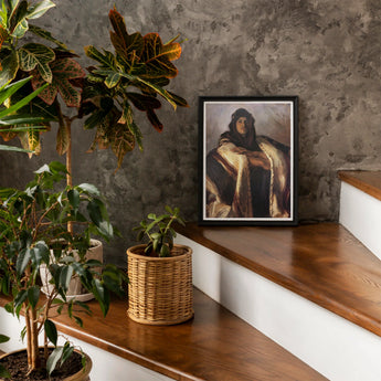 Bedouin Chief - John Singer Sargent Art Print / Canvas Framed Classical Portrait Painting Wooden Stairs Alongside Potted, Commanding