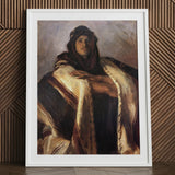 Bedouin Chief - John Singer Sargent Art Print / Canvas Framed Painting White Frame Man Dark Hair Beard, Commanding Presence Prints