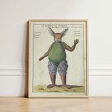 Framed Vintage Illustration Mythical Creature Rabbit Ears Fish-like Demonology Art Print, Parchment Hush Rises, Lynx Whiskers