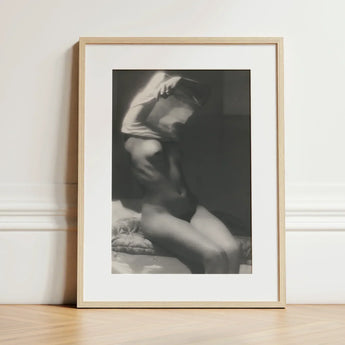 Before Going to Sleep - Michael Heumuller Art Print / Canvas Minimalist Wooden-framed Black-and-white Sculpted Figure Expressive, Evocative