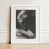 Before Going to Sleep - Michael Heumuller Art Print / Canvas White-framed Black-and-white Nude Figure Seated Pose, Evocative Black