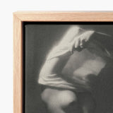Black-and-white Canvas Print Draped Figure Framed Light Wood Michael Heumuller Art, Evocative Black and White Photograph, Introspective
