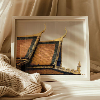 Before the Storm - Cambodian Temple Art Print / Canvas Framed Photograph Traditional Thai Temple Rooftops Ornate Golden Cambodian