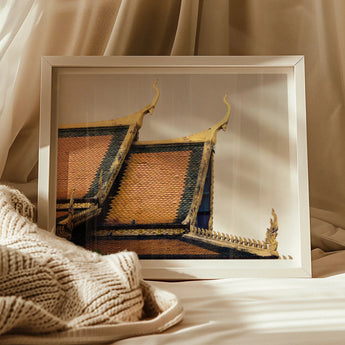 Before the Storm - Cambodian Temple Art Print / Canvas Framed Photograph Traditional Thai Rooftops Ornate Golden Photography, Temple’s Roof