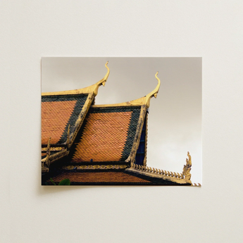 Before the Storm - Cambodian Temple Art Print / Canvas Square-framed Photograph Traditional Thai Temple Roof Ornate Golden Cambodian