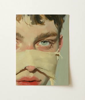 Begging for it - Queer Bondage Mischief Art Print / Canvas Rectangular Painting Close-up Portrait Person Light Blue