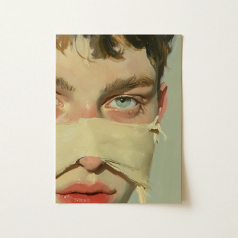 Begging for it - Queer Bondage Mischief Art Print / Canvas Rectangular Painting Close-up Portrait Person Light Blue