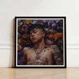 Black-framed Art Print Man Tattoos Gold Jewelry Surrounded Gaysian Thai Twunk, Homoerotic