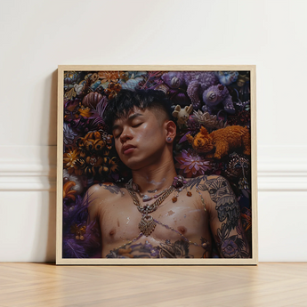 Framed Art Print Man Tattoos Jewelry Surrounded Colorful Gaysian Thai Twunk, Homoerotic