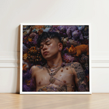 White-framed Canvas Print Man Tattoos Gold Chains Surrounded Gaysian Thai Twunk, Homoerotic, Art