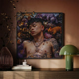 Bent & Spent - Gaysian Thai Twunk Art Print / Canvas Framed Portrait Man Tattoos Adorned Layered Gold Jewelry, Homoerotic, Prints