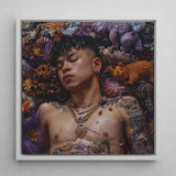 Bent & Spent - Gaysian Thai Twunk Art Print / Canvas Framed Portrait Man Tattoos Jewelry Surrounded Colorful Stuffed, Homoerotic, Prints