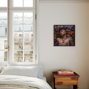 Bent & Spent - Gaysian Thai Twunk Art Print / Canvas Framed Portrait Man Tattoos Surrounded Vibrant Purple Orange, Homoerotic, Prints