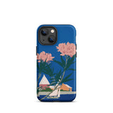 Bermuda in Oleander Time - Adolph Treidler Phone Case Iphone 13 Mini / Matte Blue Vintage-style Illustration Pink Peonies Green, Sea Meets