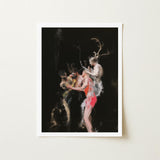 Bestial - Neo-baroque Pagan Art Print / Canvas Framed Dramatic Darkly Lit Painting Mythological Horned Figure Floats, Antlers Branching