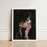 Framed Artwork Dark Dramatic Scene Figures Adorned Antlers Horned Figure Floats, Pagan Art Print, Branching