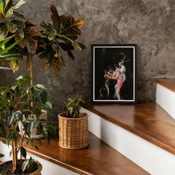 Bestial - Neo-baroque Pagan Art Print / Canvas Black-framed Artwork Mythological Scene Figures Antlers Set Dark Horned Figure Floats, Pagan