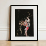 Bestial - Neo-baroque Pagan Art Print / Canvas Black-framed White Mat Abstract Painting Figures Horned Figure Floats, Antlers Branching